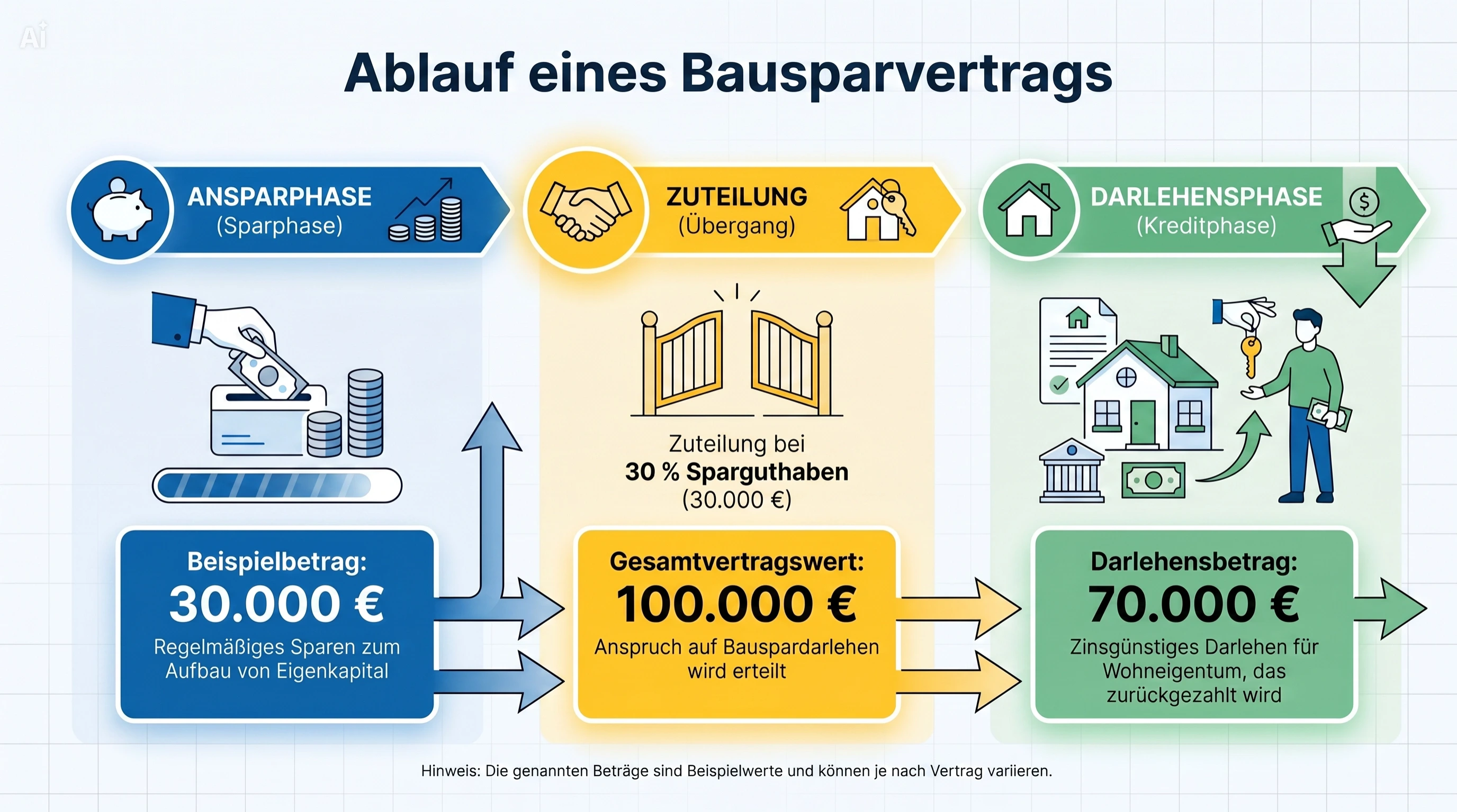 Bausparvertrag: Ansparphase, Zuteilung und Darlehensphase im &Uuml;berblick